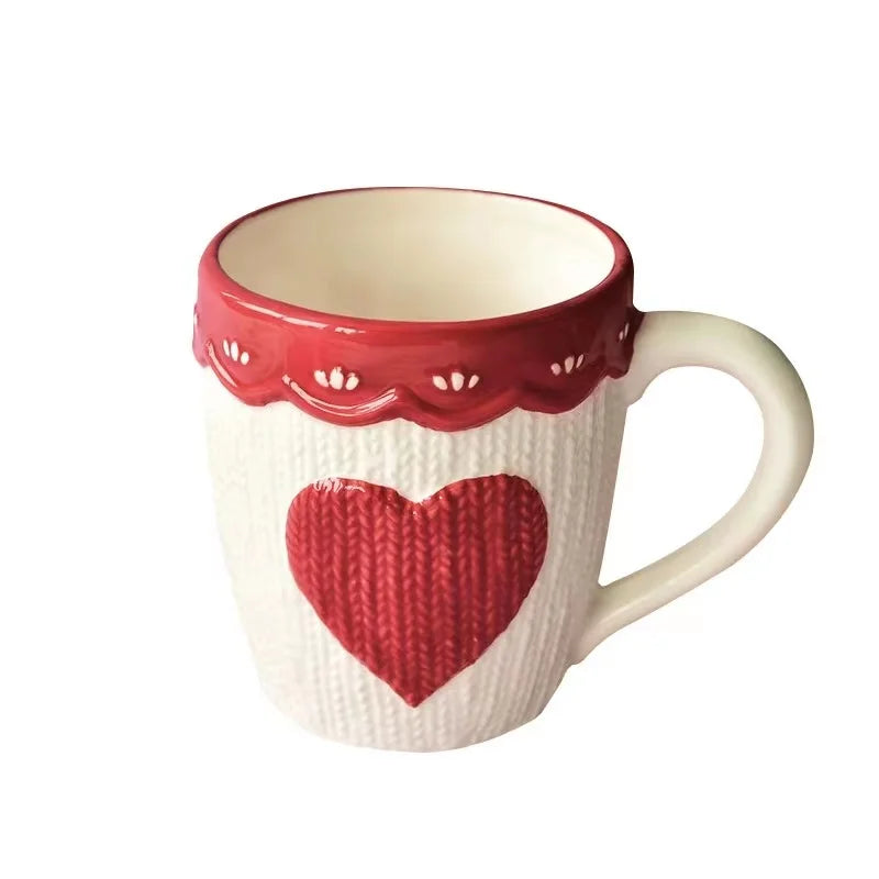 Wedding Ceramic Cup For Coffee White Porcelain Coffee Cup With Red Heart Decal Ceramic Travel Mug For Valentine's Day For Gift