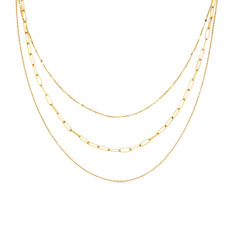 Chris April 316L Stainless Steel Necklace Simple Triple Layers Thin Gold Choker Chain Necklace Pendant for Women