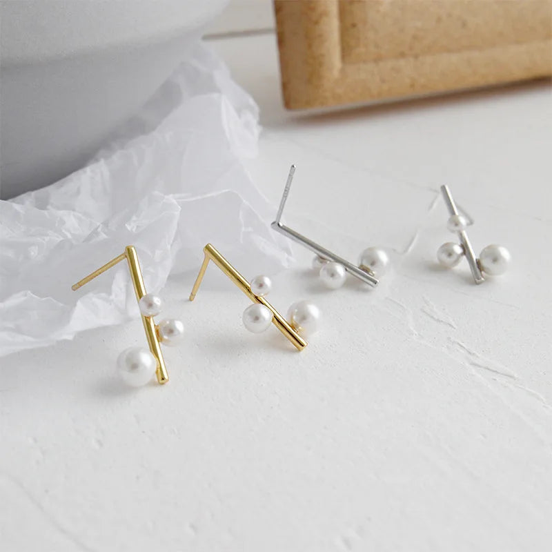 925 Sterling Silver Long Pendant Pearl Earrings Geometric Round Graceful Luxury Earrings Fashion Jewelry Stud Earrings