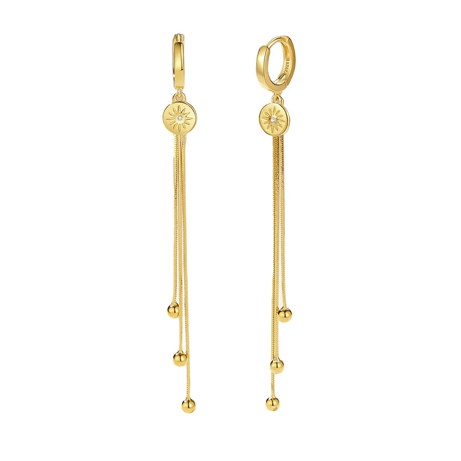 Nagosa Daily Jewelry 18k Gold Vermeil 925 Sterling Silver Tassel Triple Chain Drop Hoop Earrings for Women