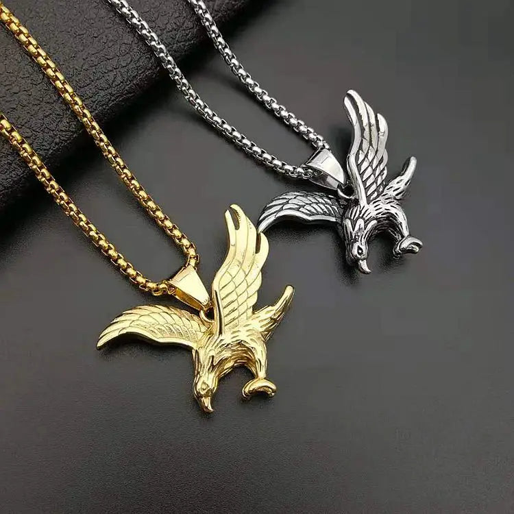Stainless Steel Gold Jewelry Eagle Pendant Necklace Eagle Spread Wing Personalized Hip Hop Men Gold Necklace 18K