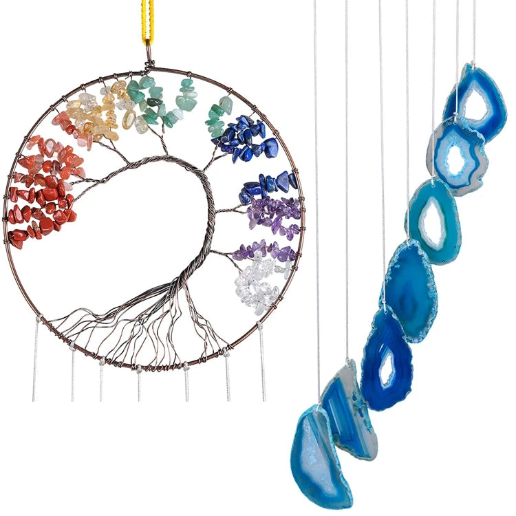 Diy 30-60mm Blue Agate Accessories Office Decoration Agate Wind Chimes