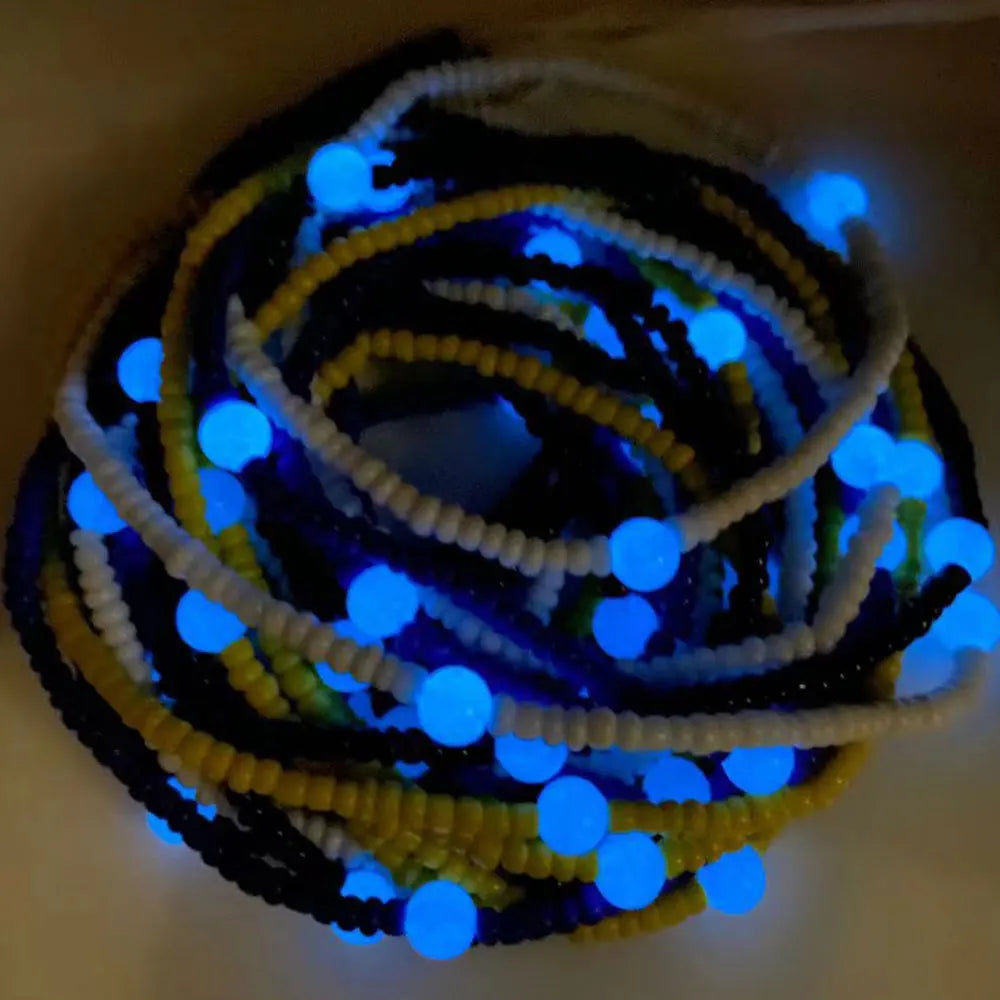 Fashion Summer Glow in the Dark Weightloss String Cotton Adjustable Tie on African Waist Beads Belly Chain Women Body Jewelry