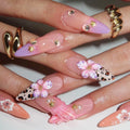 2026 New Flexible Flower Leopard Print Press on Nail Patch Detachable Long Pointed Nail Art Cute Salon 24pcs Model-Friendly