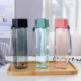 Custom Logo Transparent 500ML PC Square Plastic Water Bottle Leakproof Lid Eco-Friendly Minimalist Design Customizable Drinkware