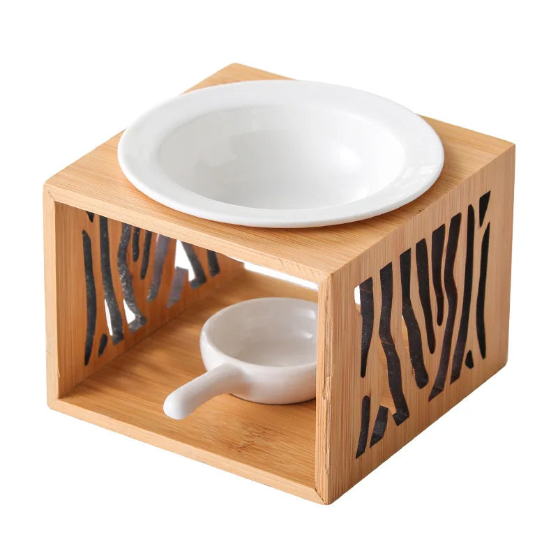 Bamboo Aroma Essential Oil Burners Ceramic Wax Melt Burners Candle Tealight Holder for Aroma Oil
