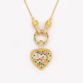 QIKU Heart Shape Colorful/White Rhinestone Pendant Women Necklace Copper Zircon Jewelry Accessories Gift Wholesale Dropshipping