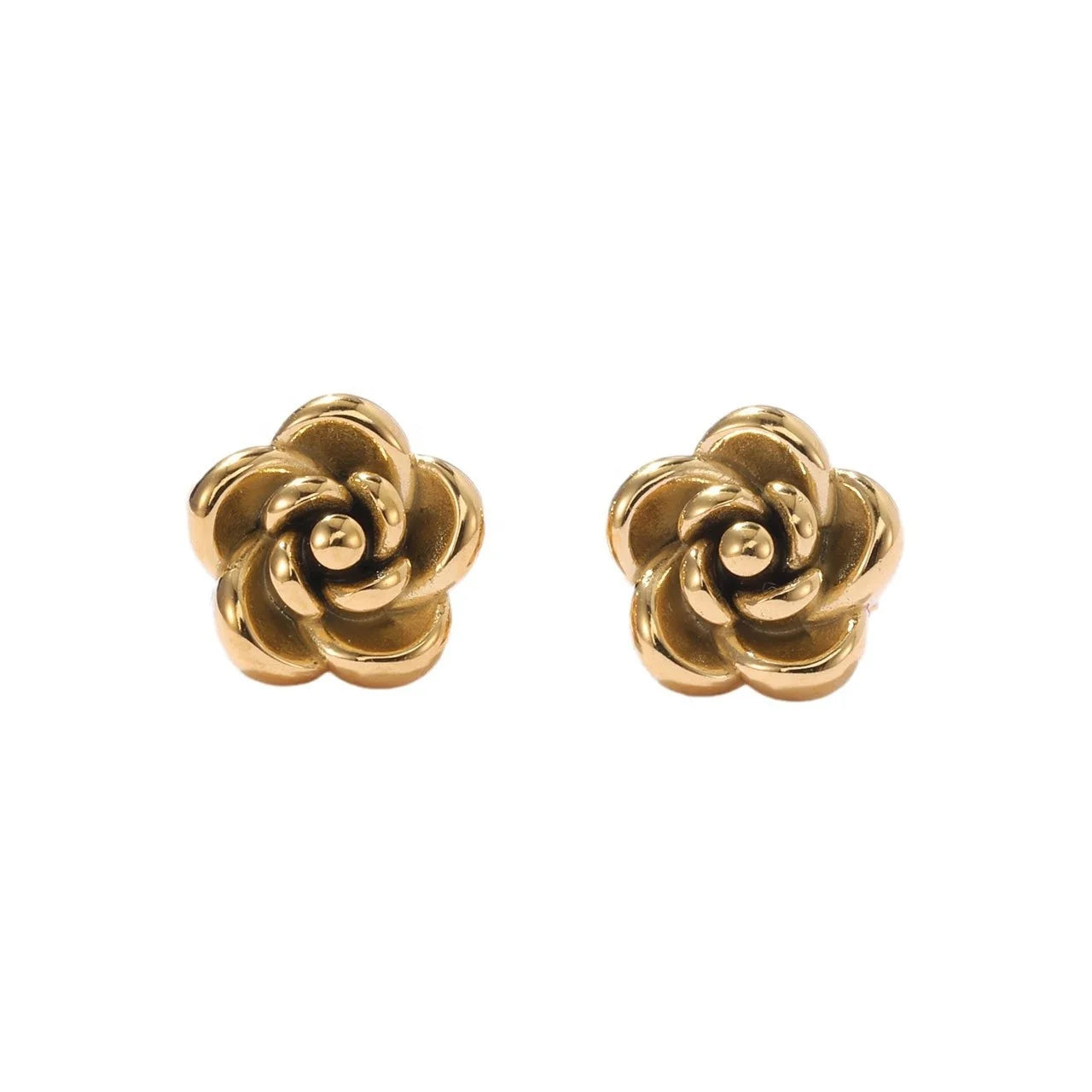 High-end Retro Design Titanium Steel Vacuum Gold Plated Flower Stud Earrings Jewelry for Women