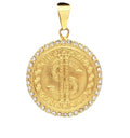 Men's Stainless Steel Dollar Necklace with Cubic Zirconia Gold Plated Butterfly Link Diamond Pendant Hip Hop Bling Fashion Style