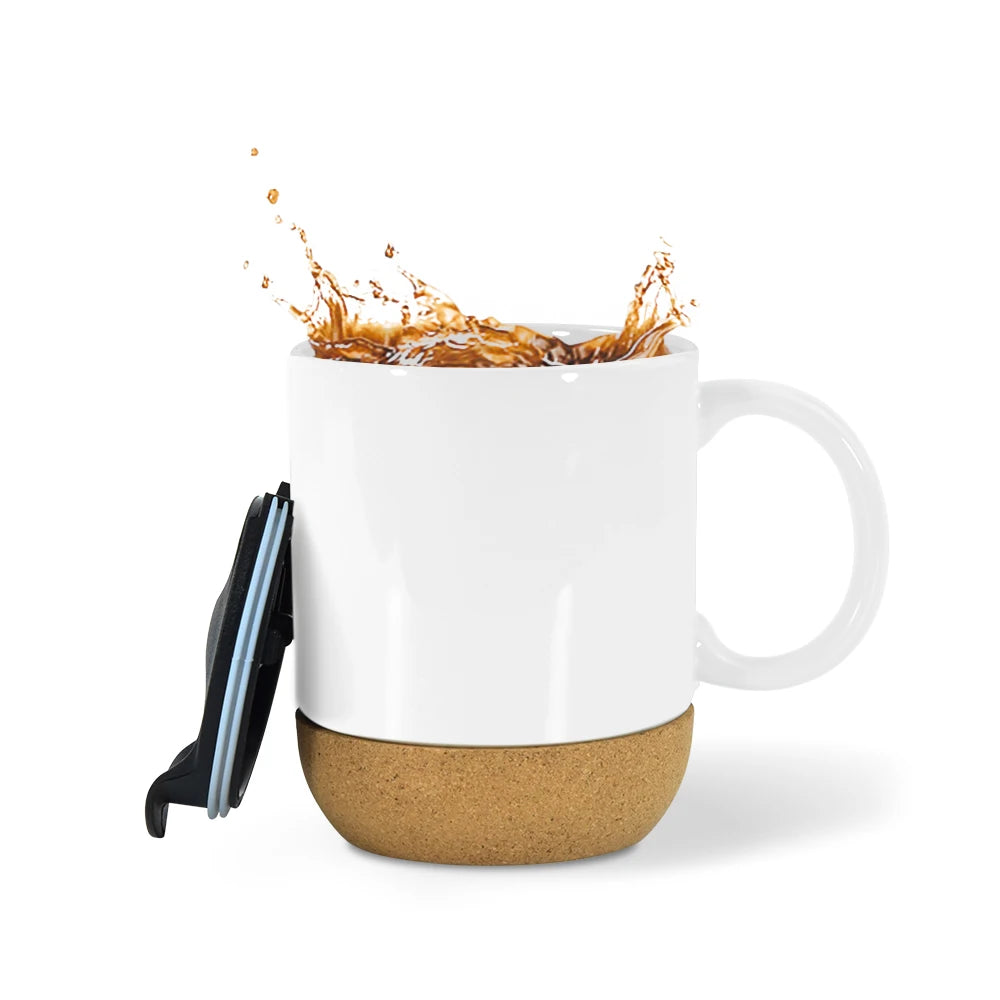 Custom Mugs Coffee 15oz Ceramic Matte Glossy White Coffee Mugs with Handle Lid and Bamboo Cork Base