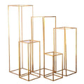Modern Durable Rectangle Tall Gold Metal Flower Stand Vase Centerpiece Artificial Flowers for Wedding Party Desktop Decoration