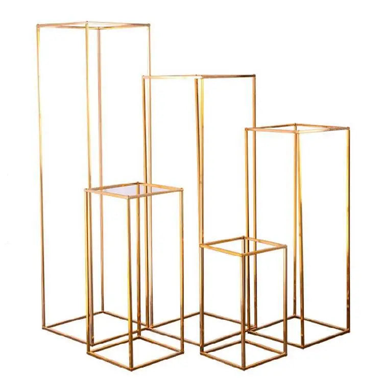 Modern Durable Rectangle Tall Gold Metal Flower Stand Vase Centerpiece Artificial Flowers for Wedding Party Desktop Decoration