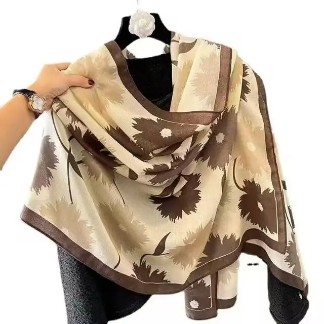 2025 Women's Soft Polyester Printed Rectangular Luxury Scarf Shawl Boutique Style for Spring and Autumn