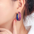 Ladies Hot Sale Rose Red and Blue Cubic Zircon Micro Paved Big Circle Hoop Earrings for Women Wedding Party Costume Jewelry Gift