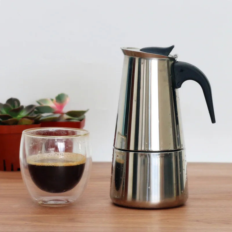 2/4/6/9 Cups European Design Stovetop Espresso Maker Percolator Coffee Pot Stainless Steel Moka Pot with Handle