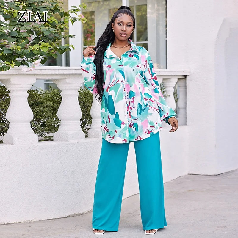 Summer Printed Shirt Plus Size Two-piece INS Style Trousers Fashion Casual Suit