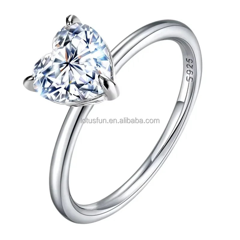 Wholesale Lab GRA Certified Moissanite Engagement Diamond Heart Cut Ring 925 Sterling Silver 18k Gold Women Wedding Fine Jewelry