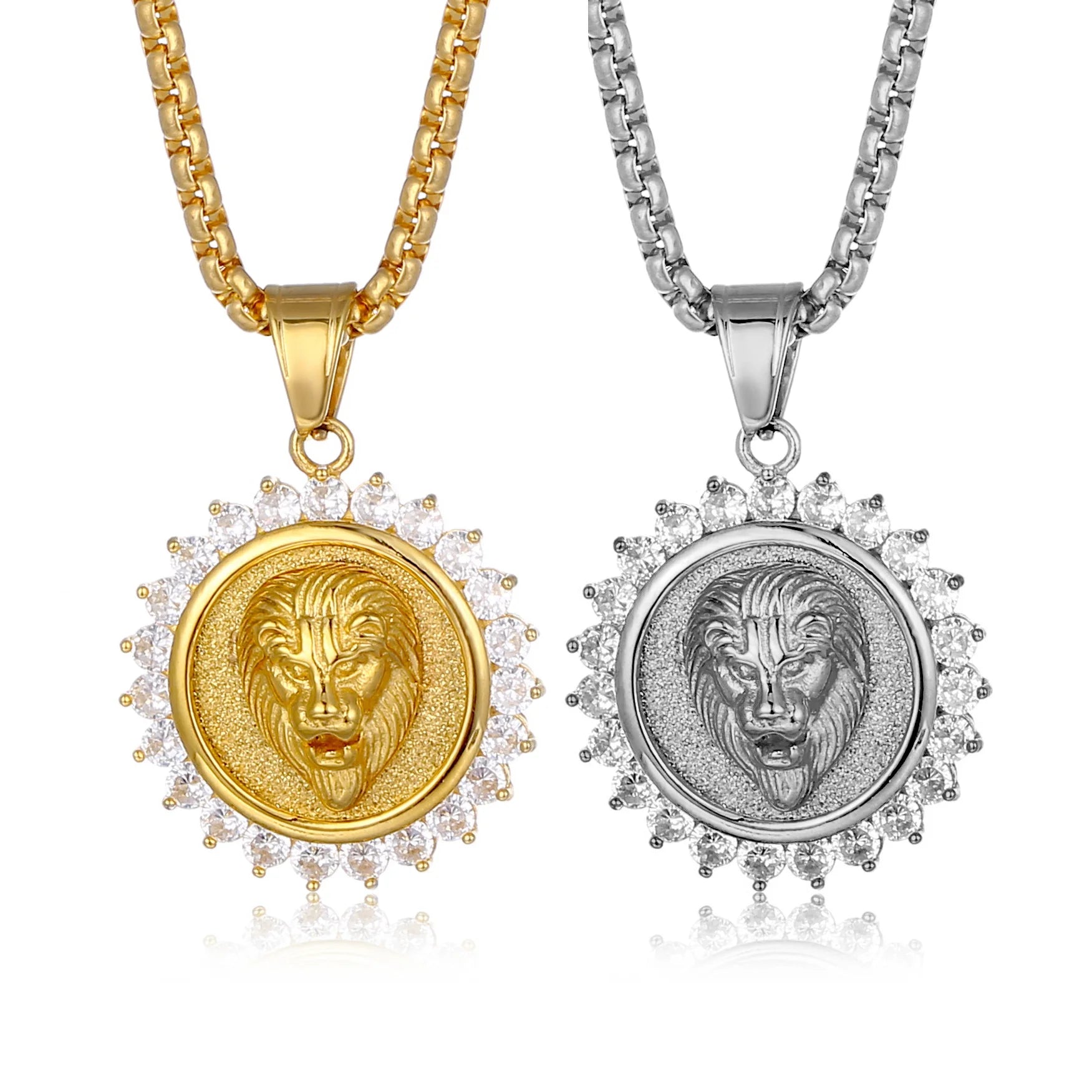 Hip Hop Style Lion Head Pendant Necklace Iced CZ Waterproof Stainless Steel Sparkle Gold Finish Fashion Jewelry for Women Men