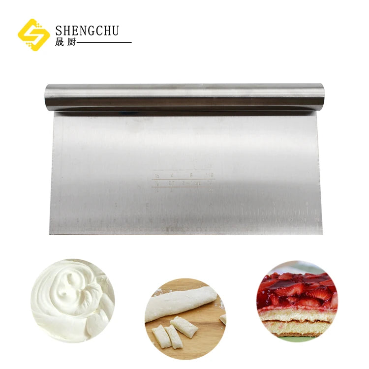 Durable Stainless Steel Baking Scraper with Scale Food Grade Pastry Slicer Cake Dough Cutter Essential Home Kitchen Baking Tool