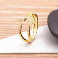 QIKU Wholesale Crystal Star Adjustable Opening Ring Women Gold Color Exquisite Copper Zircon Wedding Jewelry