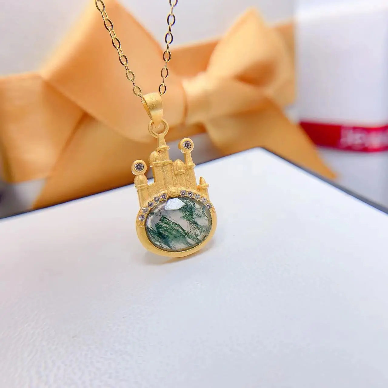 Hot Popular 925 Sterling Silver Natural Moss Agate Pendant Necklace Simple Cute Design Rhodium Gold for Women GIA Certified Gift