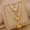 Waterproof and Anti Tarnishing Jewelry 3pcs/set Chunky Layered Geometric Pendant Shell Stainless Steel Pendant Necklace Women