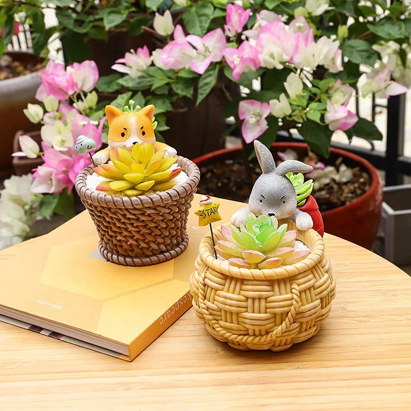 New Product Ideas Maceta Desktop Decor Bamboo Weaving Shape Home Gardening Decorative Cute Animal Mini Succulent Flower Pots