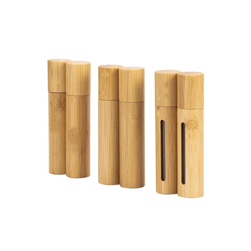 Empty Eco Friendly 15ml 10ml Round Glass Roll on Cosmetic Deodorant Bottle Container with Bamboo Cover