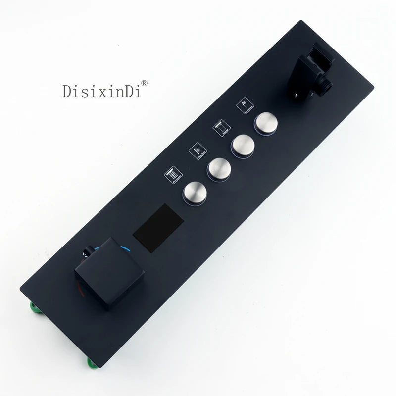 Contemporary Thermostatic Digital Display Four Functions Brass Black Shower Valve Diverter High Water Flow With Shower Bracket