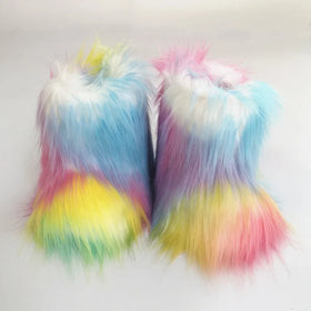 Wholesale Mommy and Me Cheap Fur Snow Boots Set Kids Children Faux Fur Boots with Matching Bag and Headband Women Fur Snow