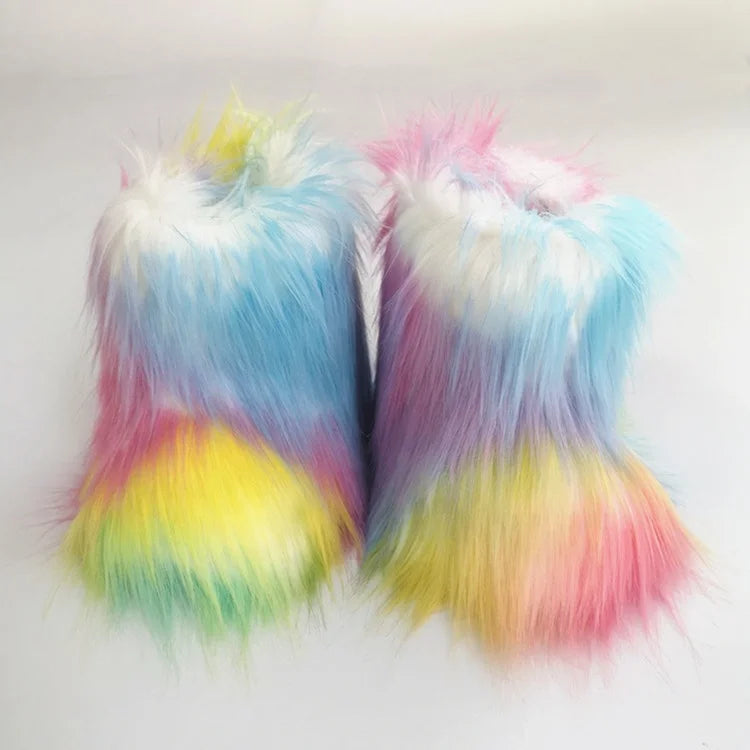 Wholesale Mommy and Me Cheap Fur Snow Boots Set Kids Children Faux Fur Boots with Matching Bag and Headband Women Fur Snow MegaBDM