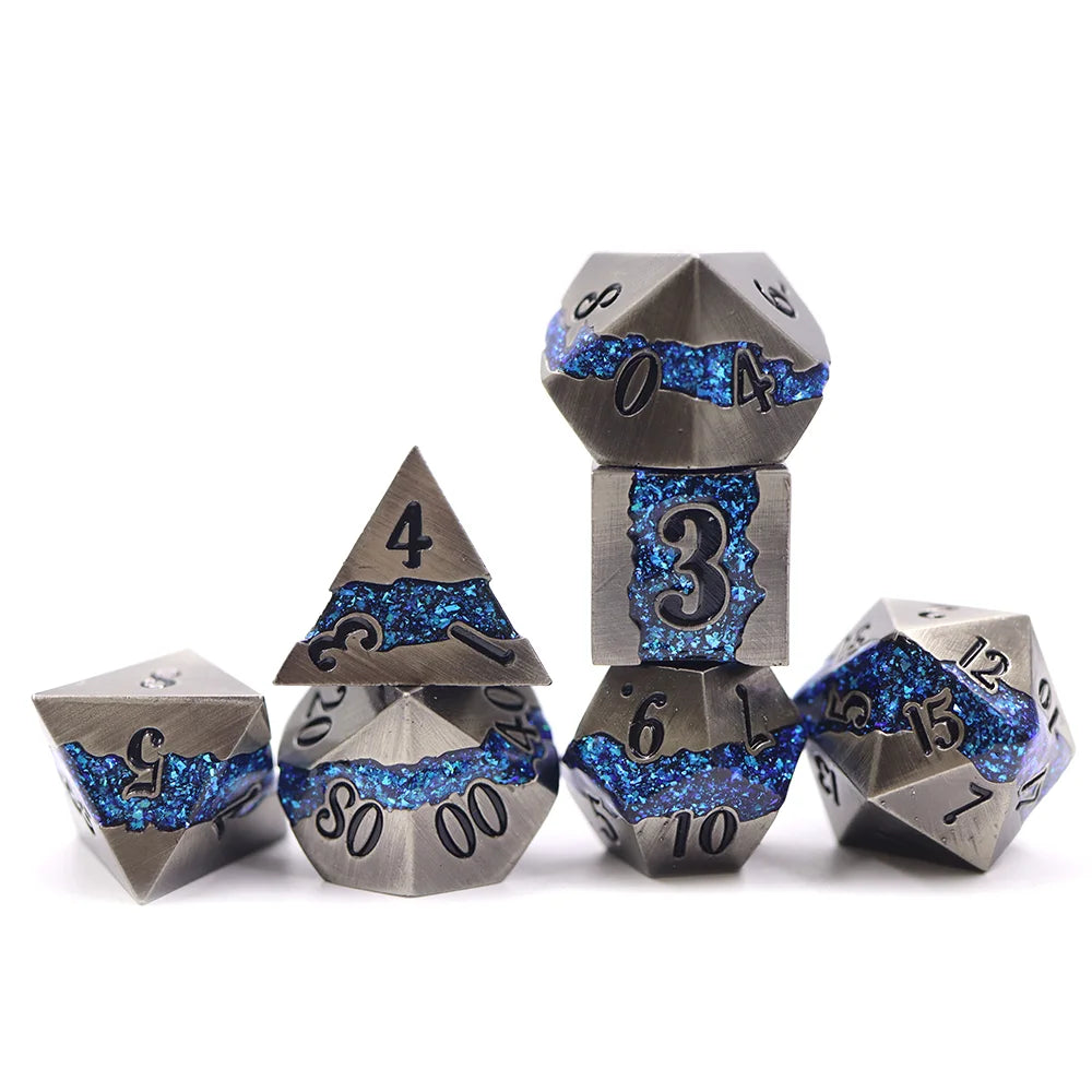 Polyhedral 7pcs Dnd Dice Custom Metal Stripe Zinc Alloy Dice Set MegaBDM