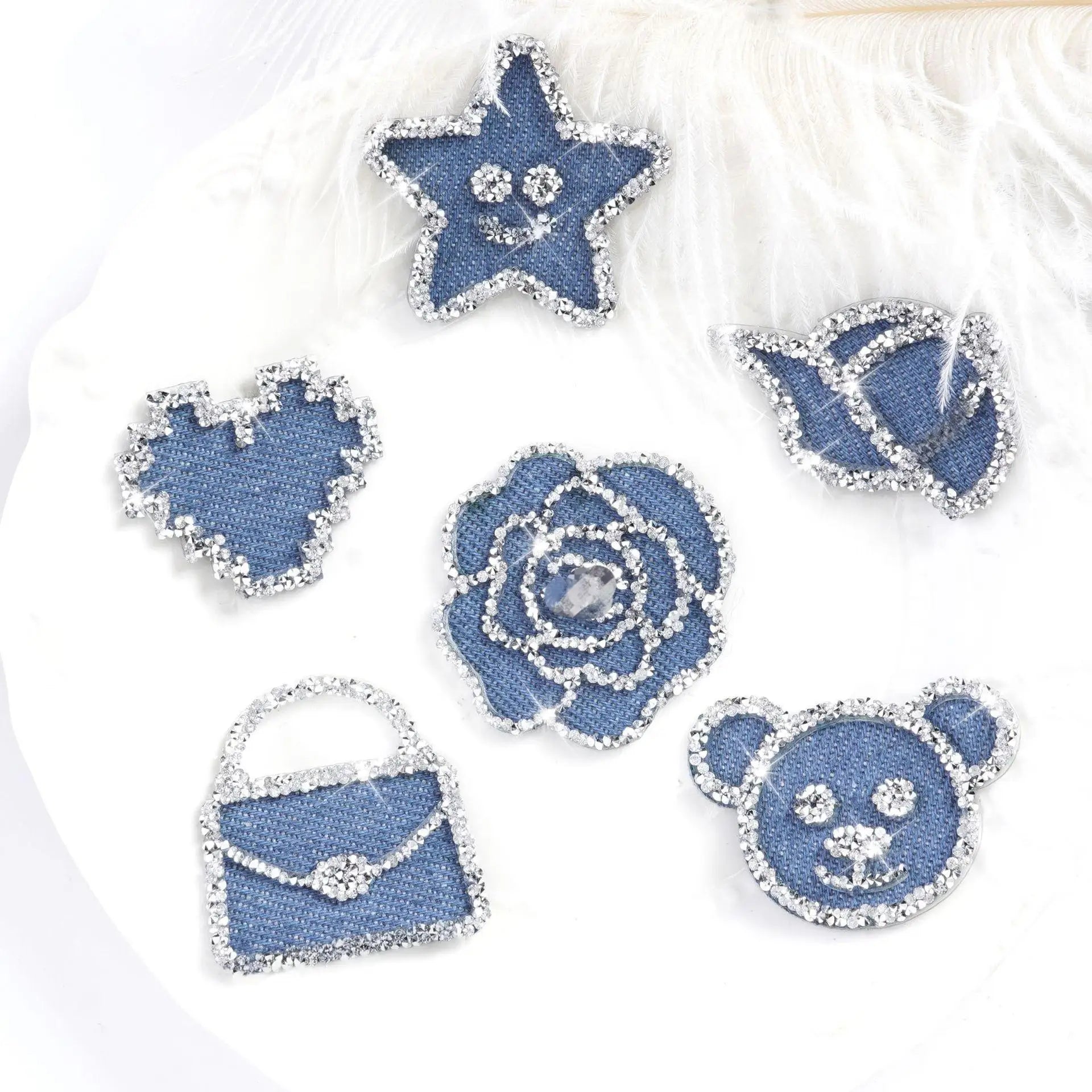 New Design Iron on /sticker DIY Accessories Iron on Crystal AB Rhinestone Edge  Heart Bag Flower Bear Jeans Patches