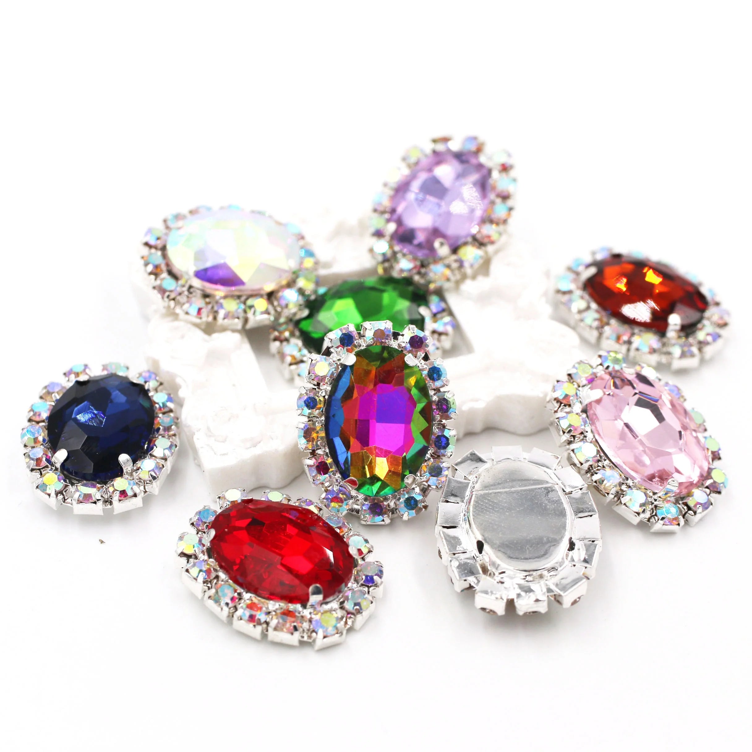 AB Color Crystal Buckle 13*18 mm Oval Shape with 3D Glass Cup Chain Sew-On Technique Loose Rhinestones