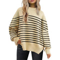 Women's Crewneck Batwing Long Sleeve Sweater 2023 Fall Oversized Stripe Ribbed Knit Side Slit Pullover Top