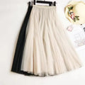 Summer Mesh Women Pleated Skirt Solid High Waist a Line Tulle Skirts Chic Long Maxi   Holiday Beach Tulle Skirt