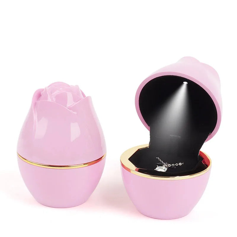 Lovely Rose Shape Proposal Pendant Necklace Box LED Light Ring with Embossed Matt Lamination Sponge Liner Printing Handling