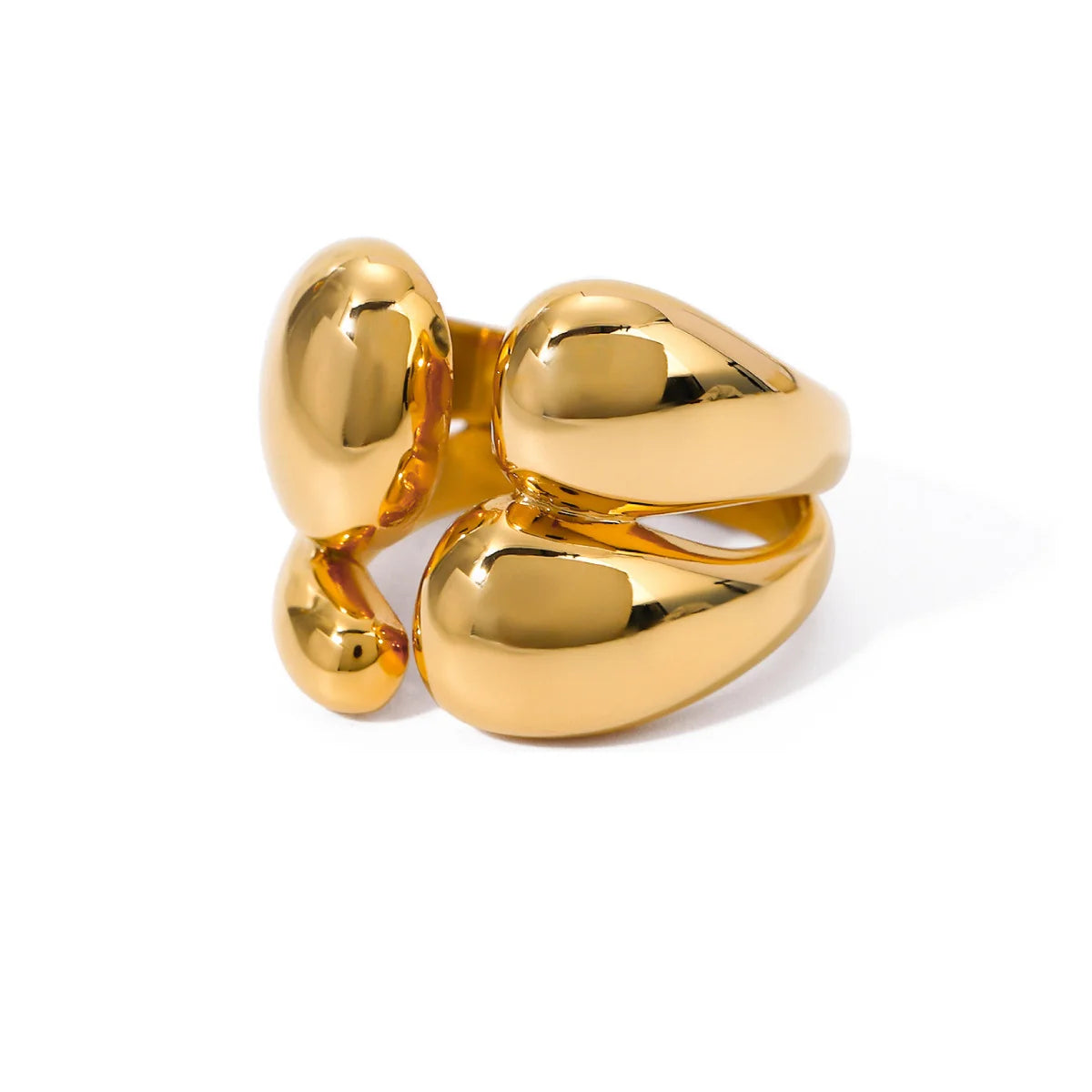 N&S INS Style 18K Gold Plated Stainless Steel Double Layer Vintage Geometric Ring Size 7 with Glossy Finish