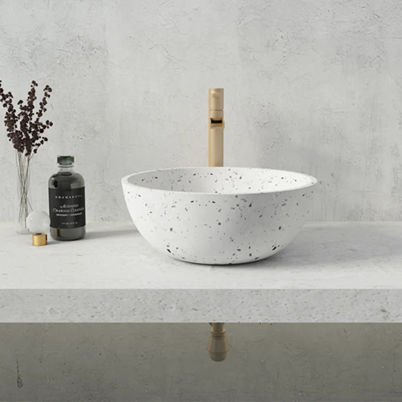 Commercial Cement Wash Basin Custom Vessel Sink  White Color Terrazzo Basin  Concrete Lavatory