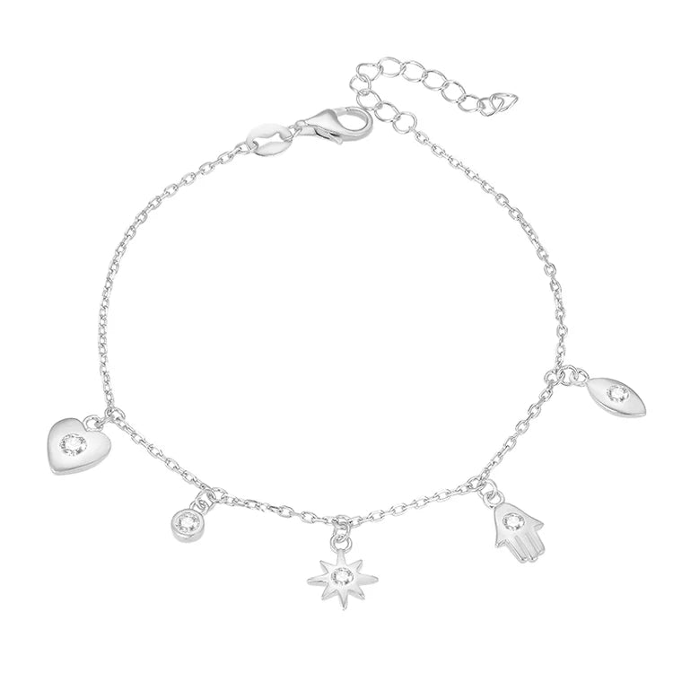 POLIVA 925 Sterling Silver Bracelet with Rhodium and Gold Plating Classic Style Number Shape/Pattern Small Pendants Chains
