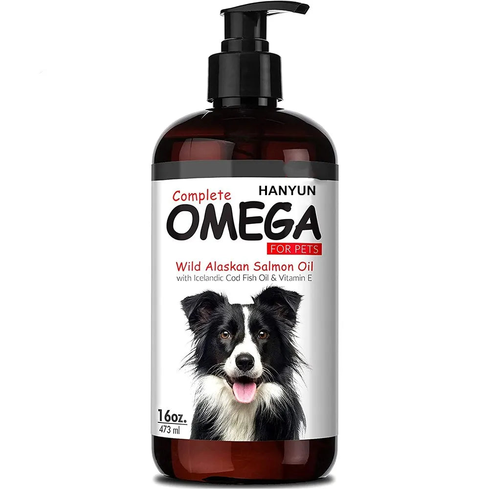 Hanyun Salmon Oil for Dogs and Cats Nourishing Skin & Coat Fish Oil for Pets Support Allergy & Itch Relief Heart Health & Joint