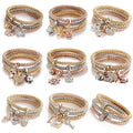 G337 3 Pcs Crystal Butterfly Popcorn Bracelets Set Heart Lock Charm Bracelet for Women Bangle