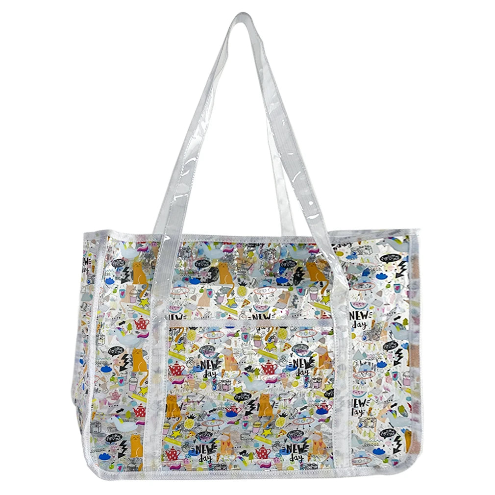 New Patterned Large Capacity Women Crossbody Shoulder Plastic Beach Handbag Clear PVC Tote Bag