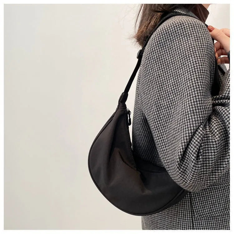 Luxury Popular Women's Small Tiny Black Satchel Crescent Nylon Sling Crossbody Shoulder Bag