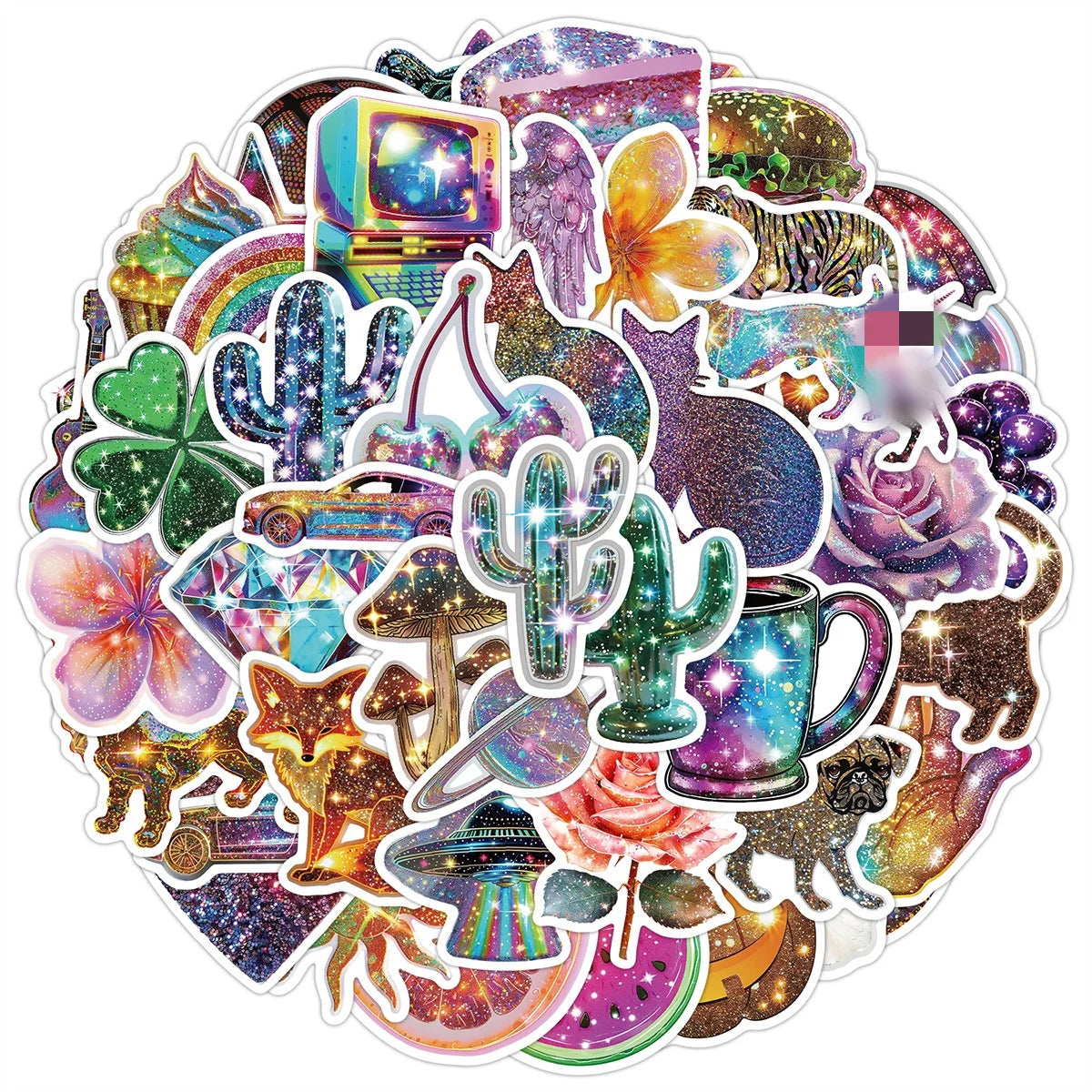 50PCS Party DIY glitter diamond animals love heart laser flower cactus sticker