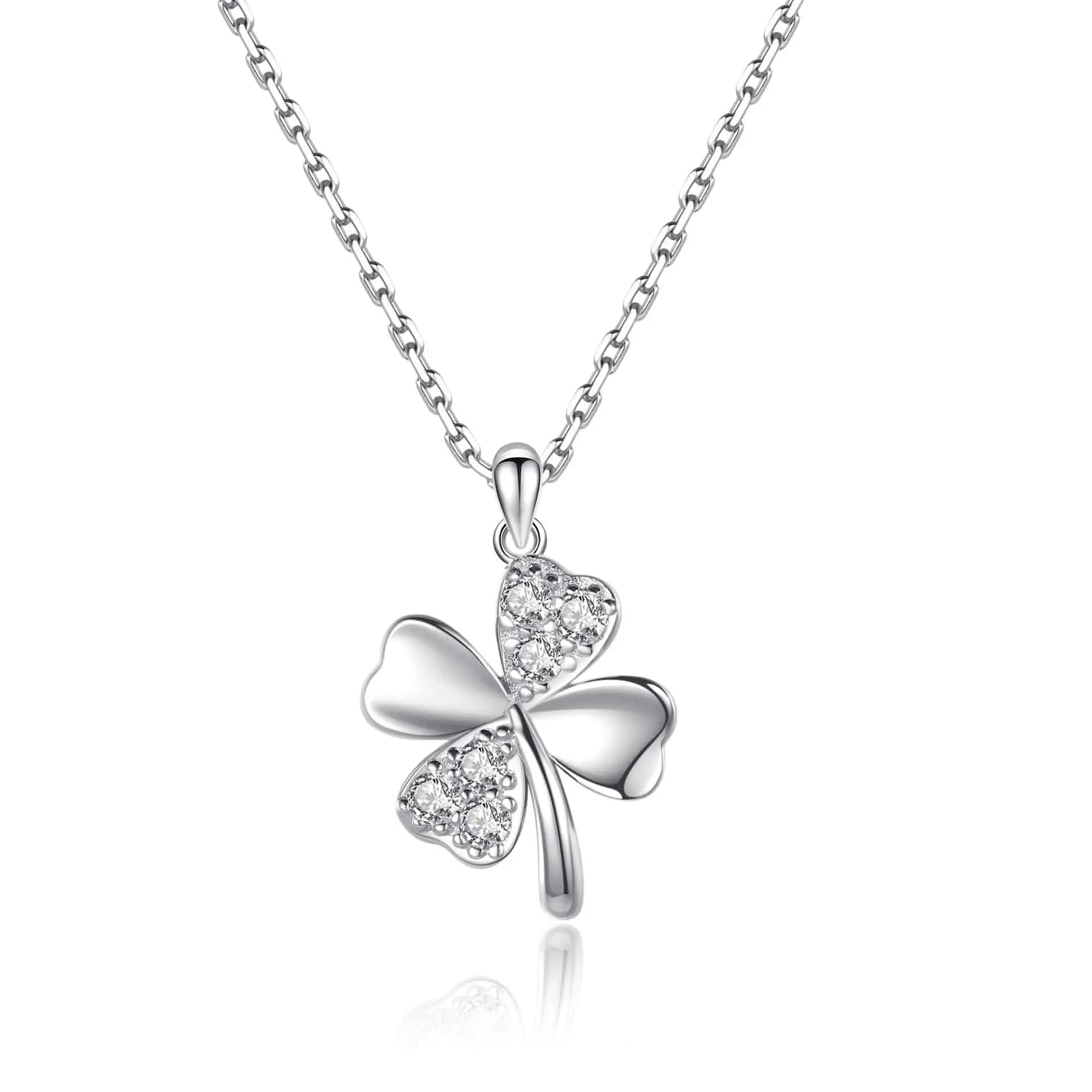 Trending Delicate Fine Jewelry 925 Sterling Silver Lucky Four-leaf Clover Pendant Necklace for Women