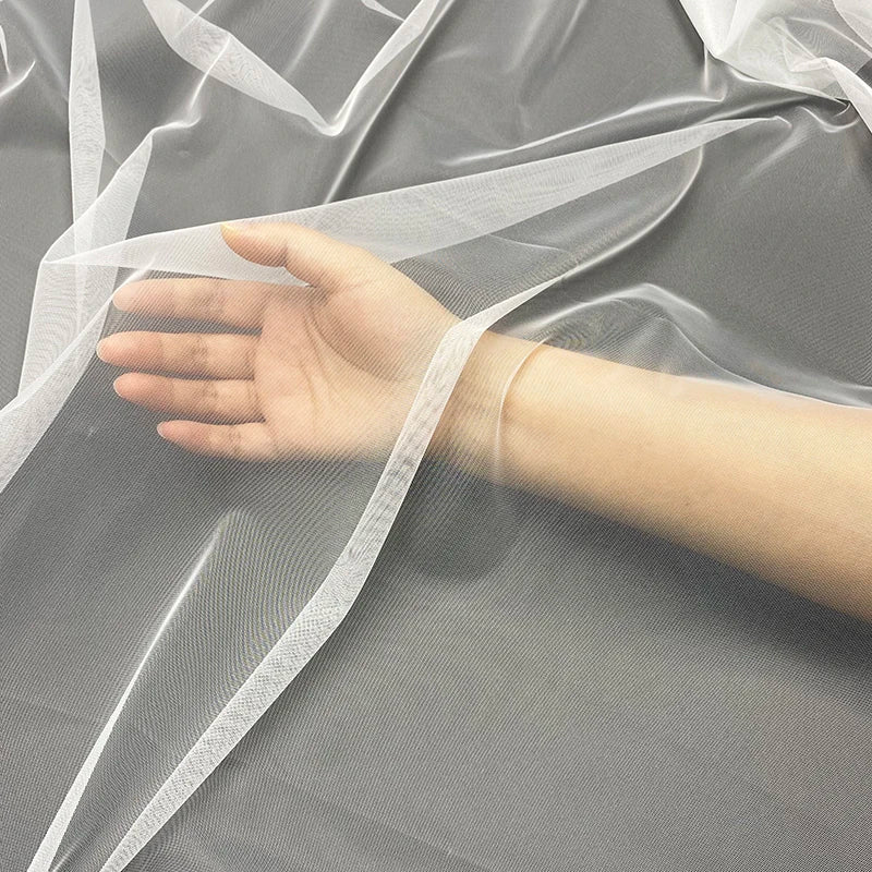 63\" White 100% Polyester Knitted Bridal Stretch Tulle Fabric Soft Soft Tulle for Wedding Decorations Girl's Dresses Stock