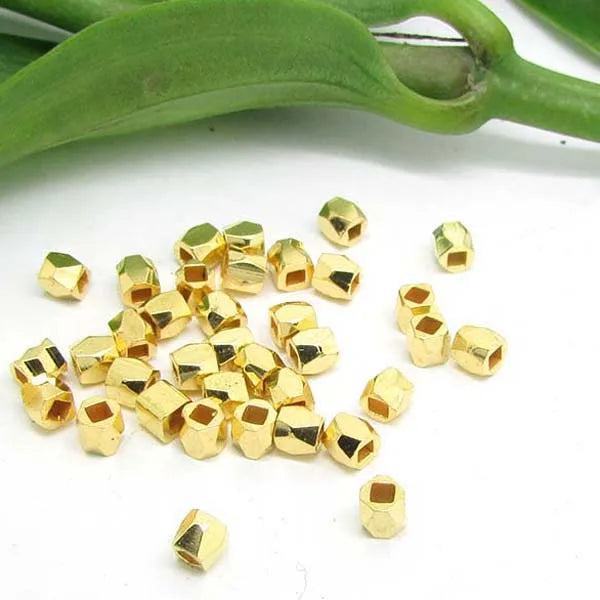 JF8244 Thiny SilverRose Gold Faceted Metal Gold Nugget BeadsSmall Faceted Square Cube Spacer Beads