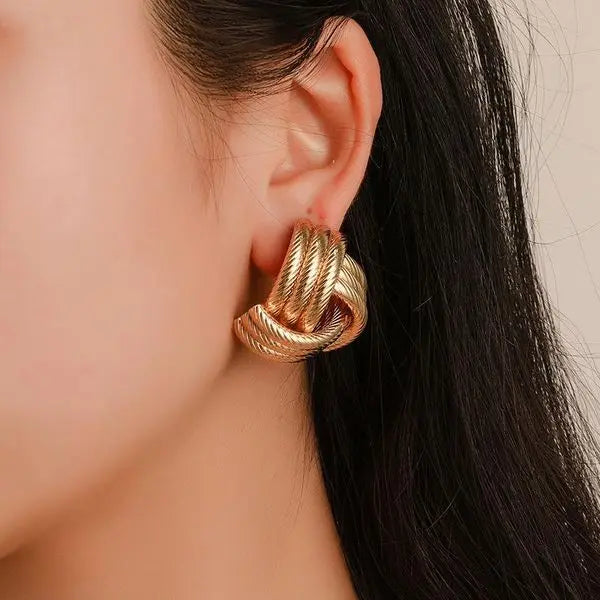 High Quality Boho Geometric Metal Statement Earrings Vintage Big Gold Twist Boho Knot Stud Earrings for Women 2025 Jewelry