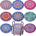 Classic Style Ceramic Drink Coasters with Absorbent Holder for Drinks round Shape